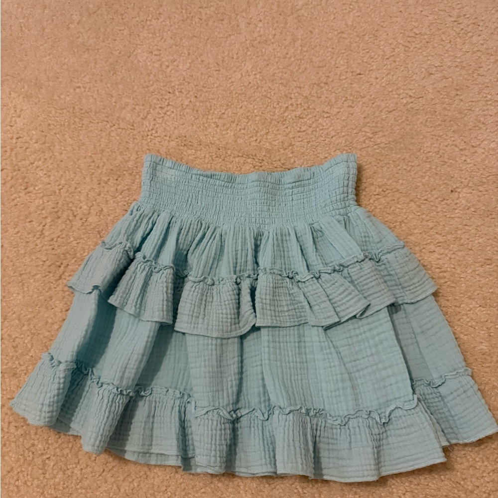 Ocean Drive Blue Mini Skirt with Tiered Ruffles